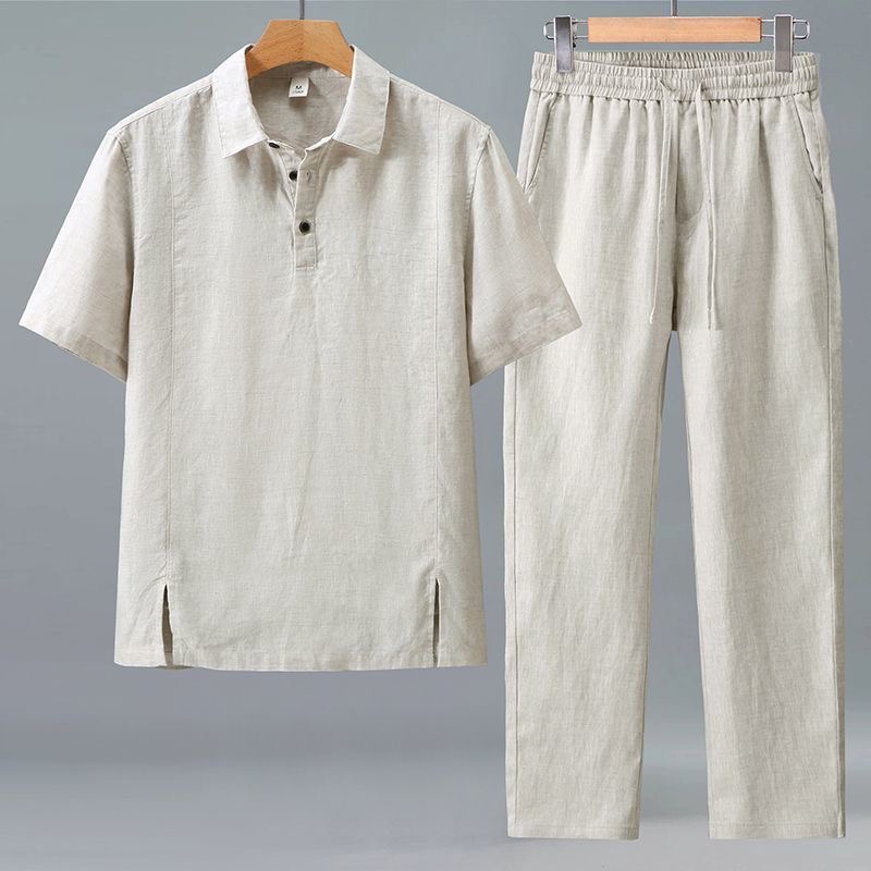 Short Linen Drawstring - Spring/Summer Fashion Retro Sports Long Sleeve