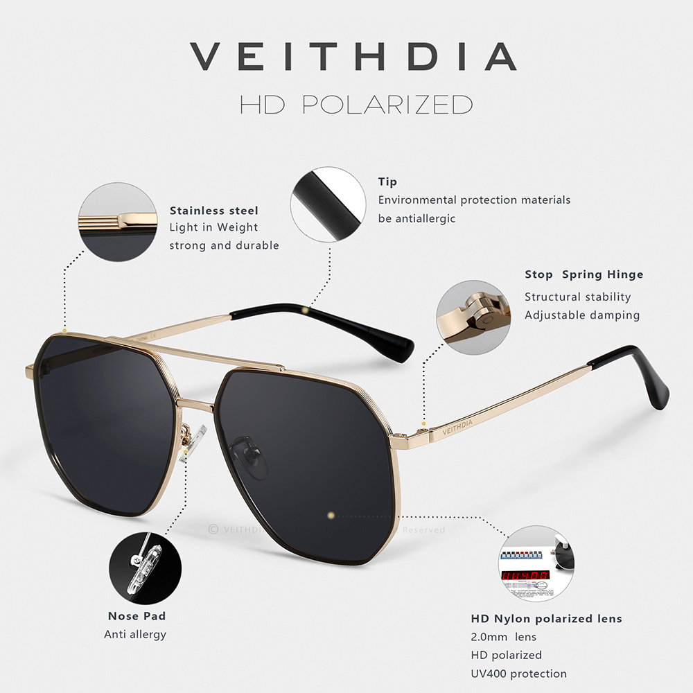 VEITHDIA Brand Nylon Material  - Sunglasses Aviator Polarized 评论和价格