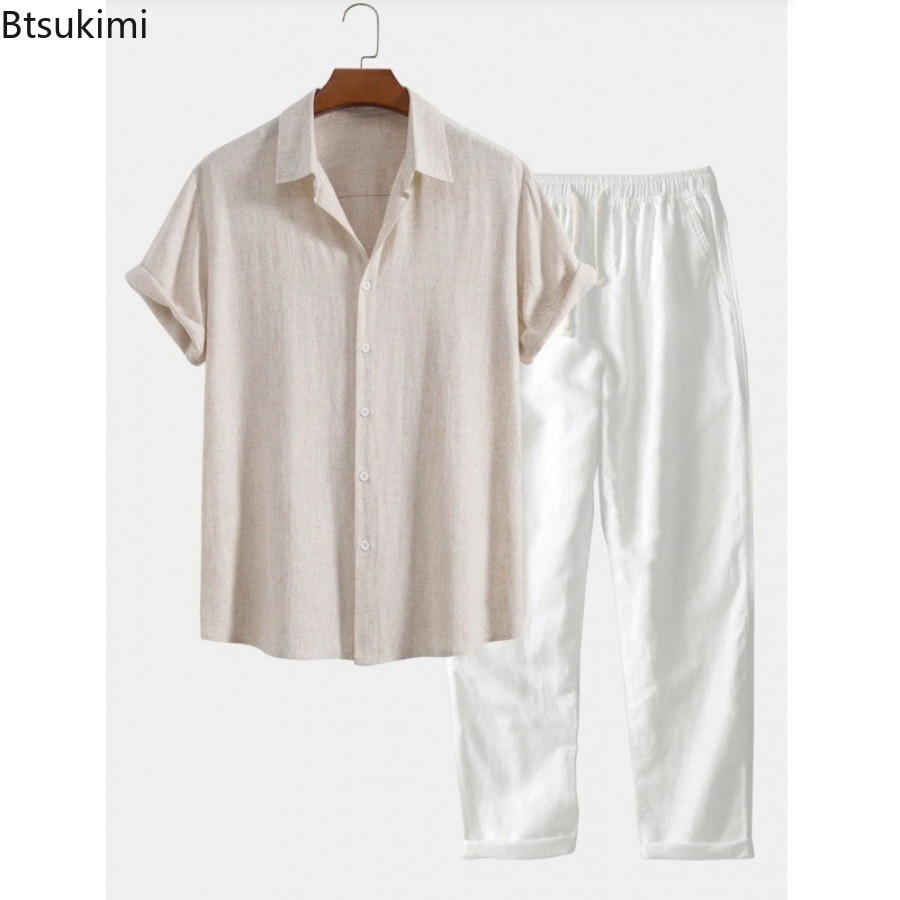 2026 Men's Fashion Solid Beach - Short Linen Drawstring 评论和价格